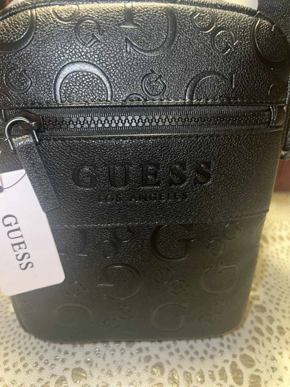 GUESS Black Embossed Logo Messenger Crossbody